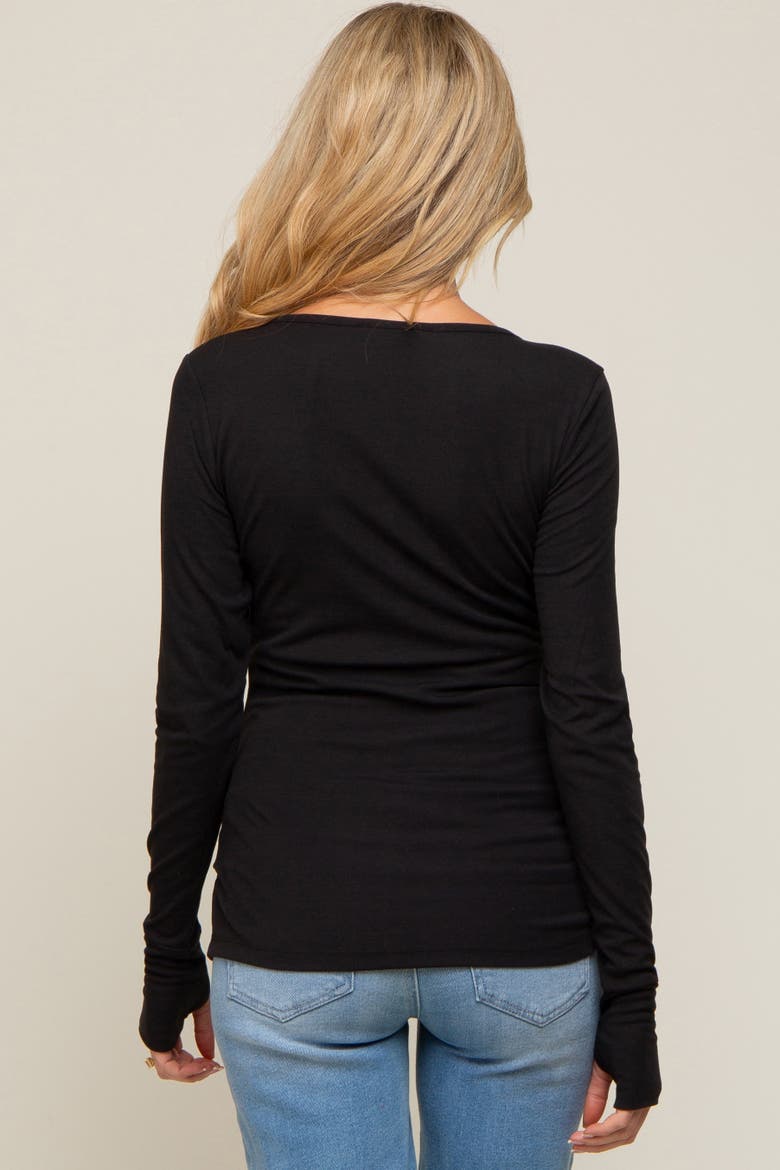 Button Front Long Sleeve Top, Alternate, color, Black