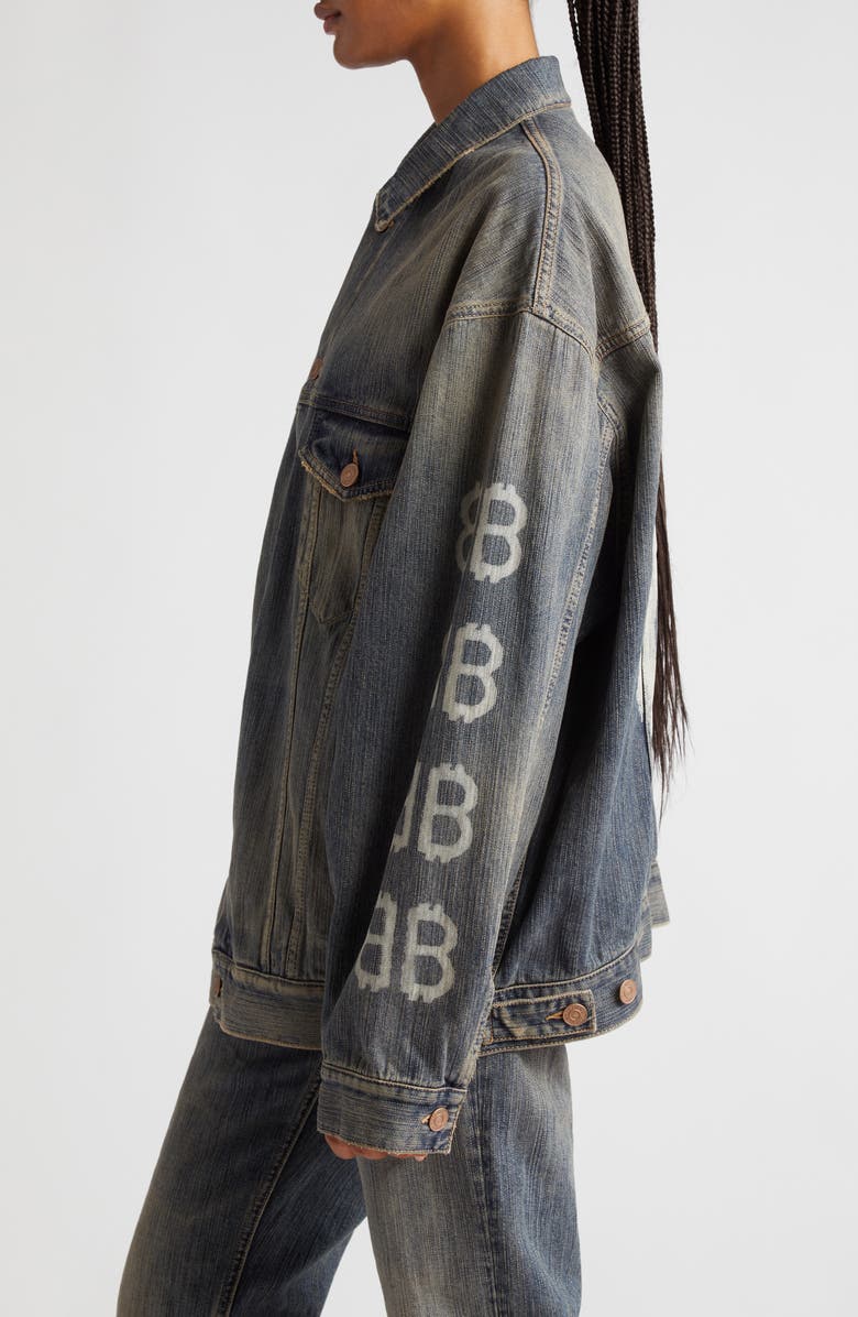 Balenciaga Crypto Logo Oversize Denim Jacket, Alternate, color, 