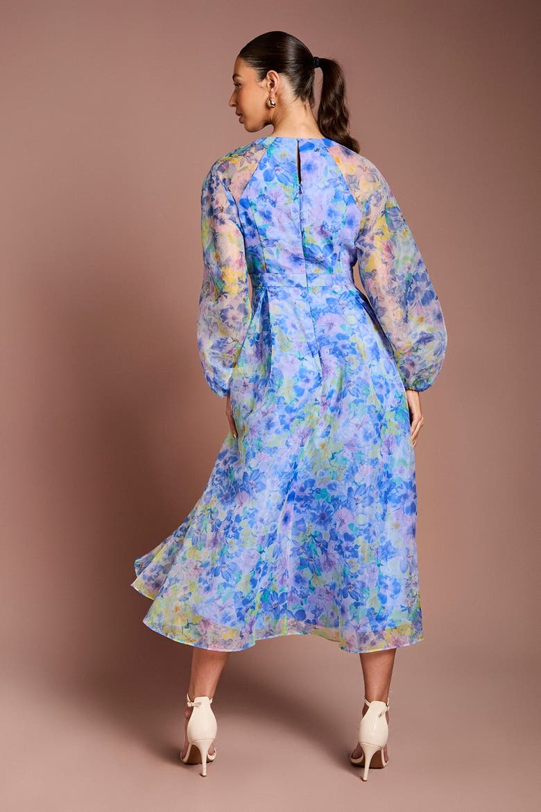 Organza Floral Puff Sleeve Midi Dress, Alternate, color, Blue