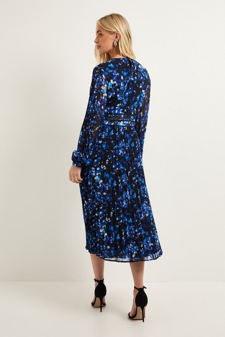 Petite Floral Pleated Midi Dress, Alternate, color, Navy
