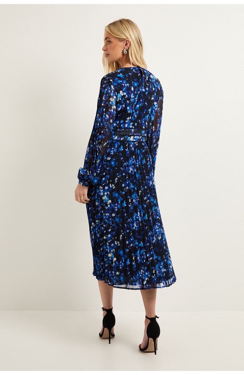 Wallis Petite Floral Pleated Midi Dress, Alternate, color, Navy