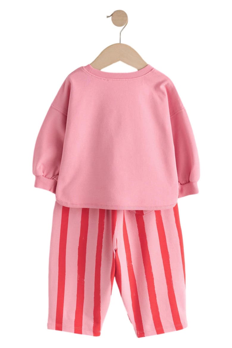 Kids' Hello Cherry Appliqué Cotton Sweatshirt & Stripe Sweatpants Set, Alternate, color, PINK