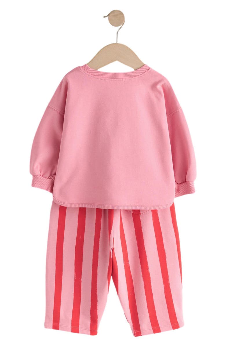 NEXT KIds' Hello Cherry Appliqué Cotton Sweatshirt & Stripe Sweatpants Set, Alternate, color, Pink