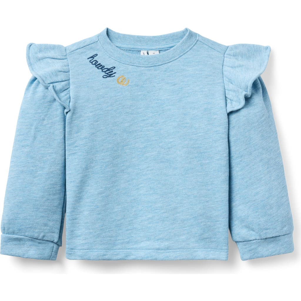 Janie And Jack Embroidered Ruffle Shoulder Sweatshirt In Blue