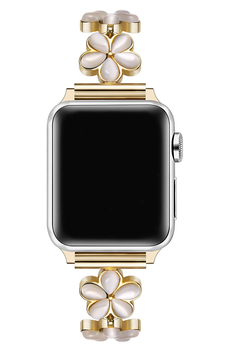 Posh Tech June Flower Stainless Steel Apple Watch<sup>®</sup> Watchband, Alternate, color, Gold