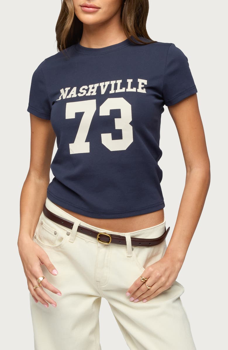EDIKTED Nashville Cotton Graphic T-Shirt, Main, color, Navy