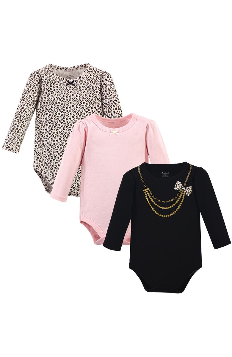 Little Treasure 3Pk Long Sleeve Bodysuits, Main, color, Leopard Necklace