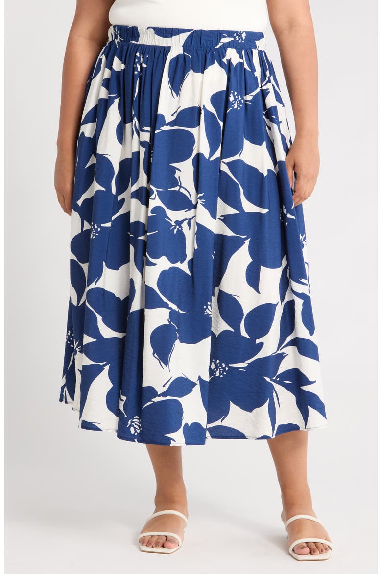 Floral Midi Skirt, Main, color, NAVY