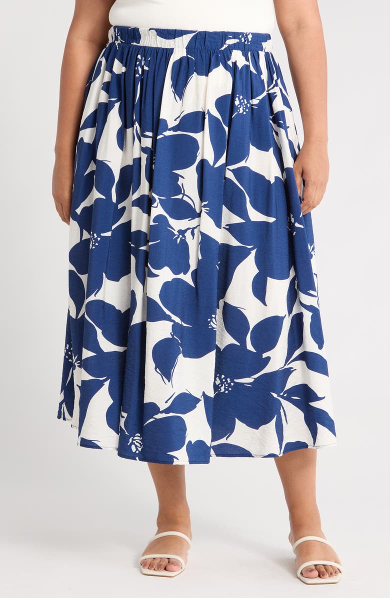 Renee C Floral Midi Skirt, Main, color, Navy