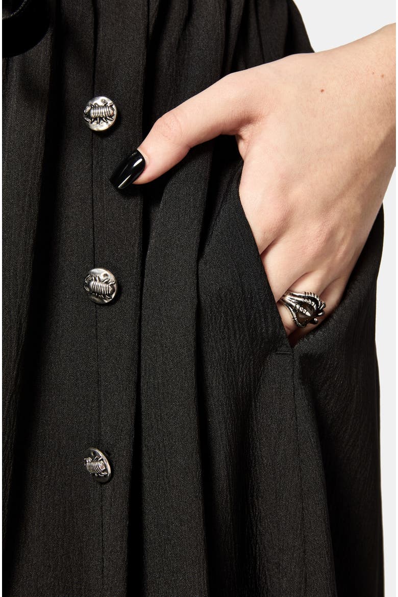 Brae Wrap Centipede Button Midi Dress, Alternate, color, Black