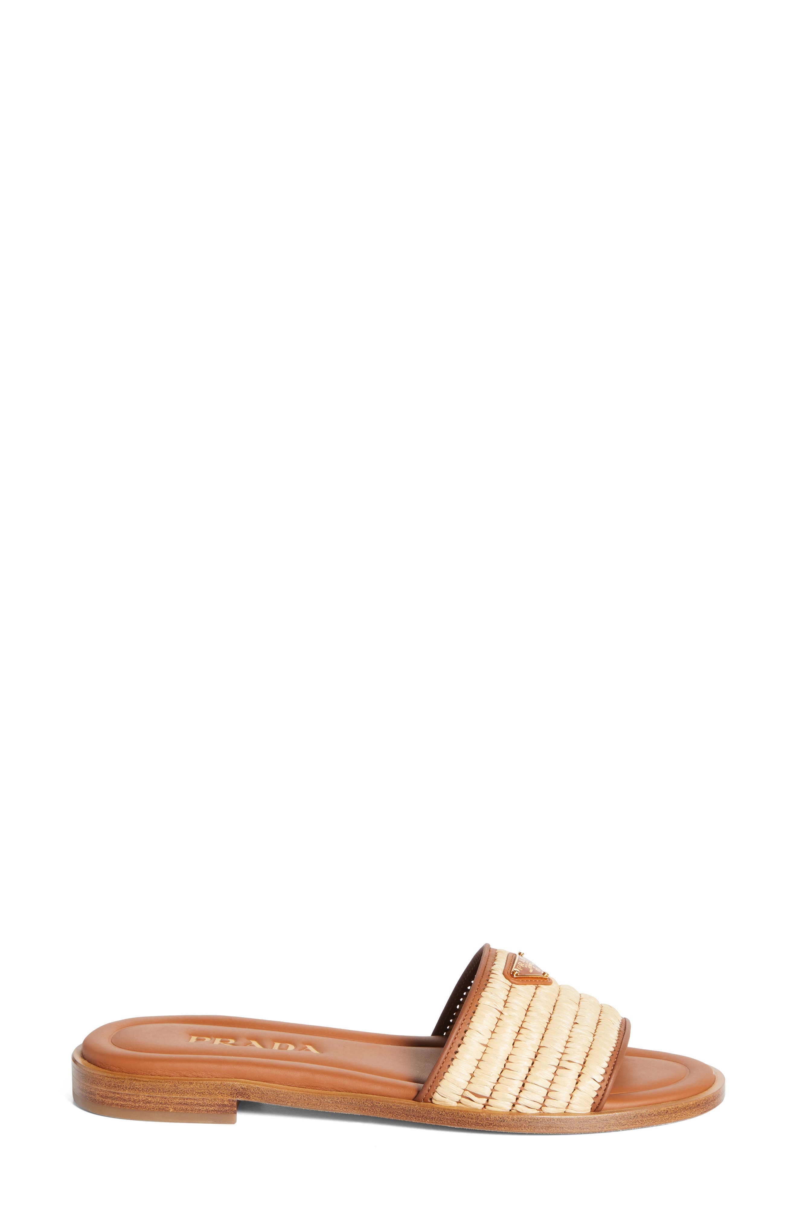 Prada Raffia Slide Sandal, Alternate, color, Naturale