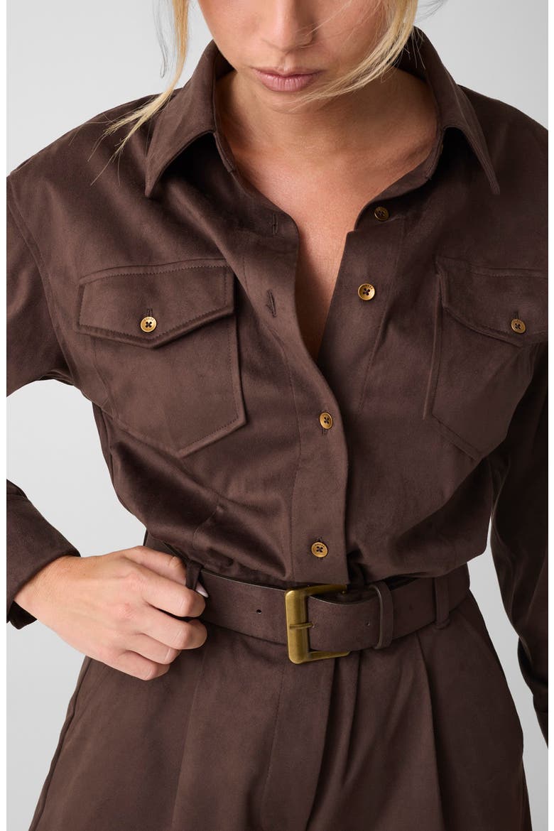Mia Flap Pocket Long Sleeve Romper, Alternate, color, DARK BROWN