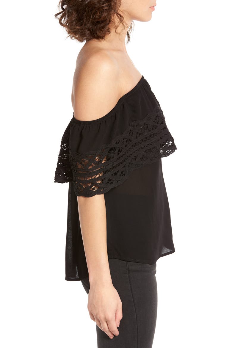 Crochet Off the Shoulder Top, Alternate, color, BLACK