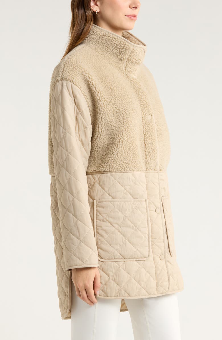 Zella Faux Shearling Hybrid Quilted Long Jacket, Alternate, color, Tan Oxford