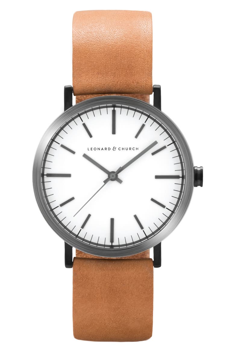 Thompson Leather Strap Watch, 40mm, Main, color, CHESTNUT/ WHITE/ BLACK