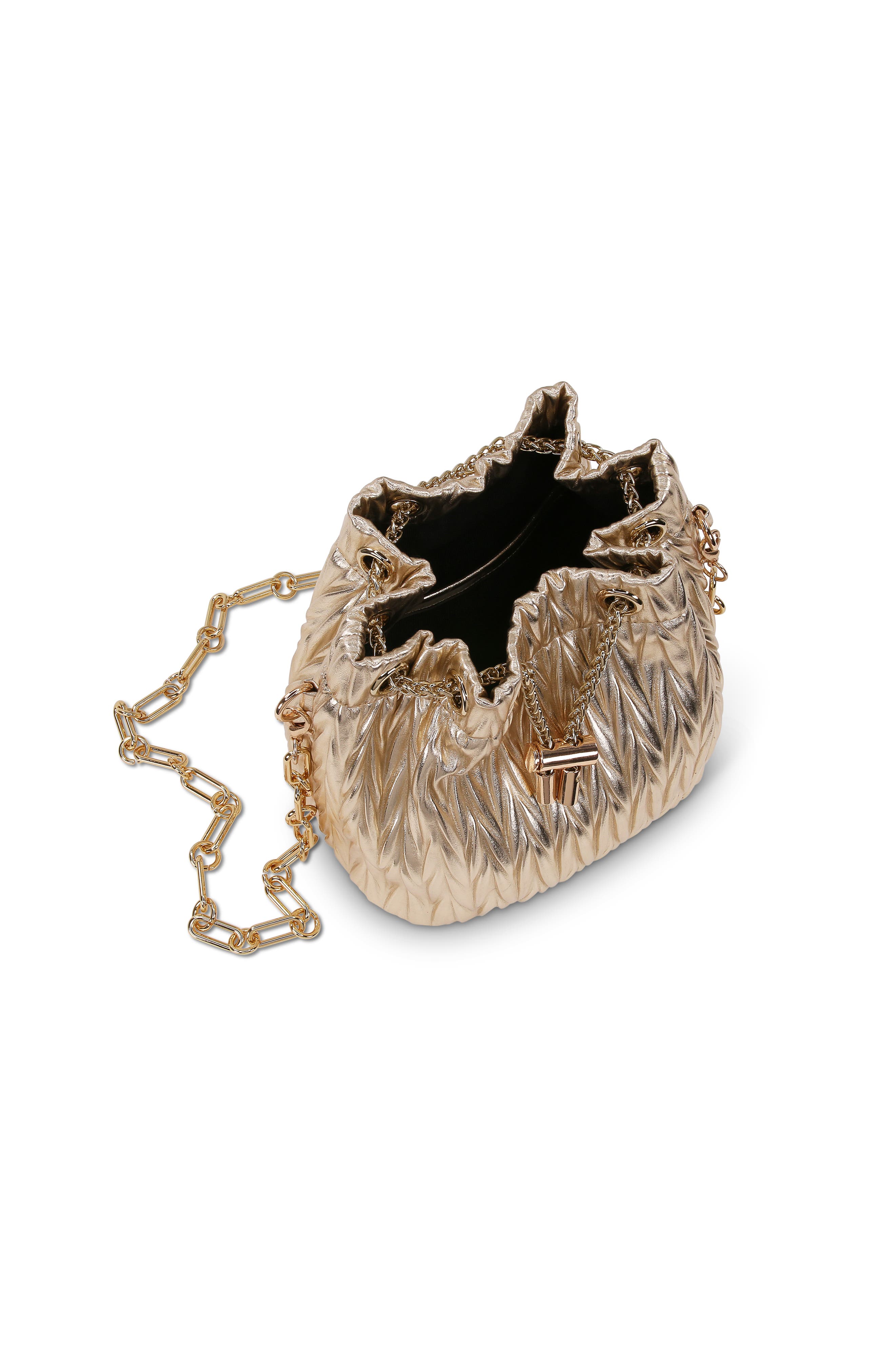 Jewel Badgley Mischka Diana Chevron Pleated Metallic Bucket Bag, Alternate, color, Gold