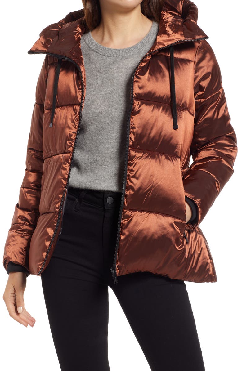 Sam Edelman Iridescent Water Repellent Hooded Puffer Jacket, Main, color,