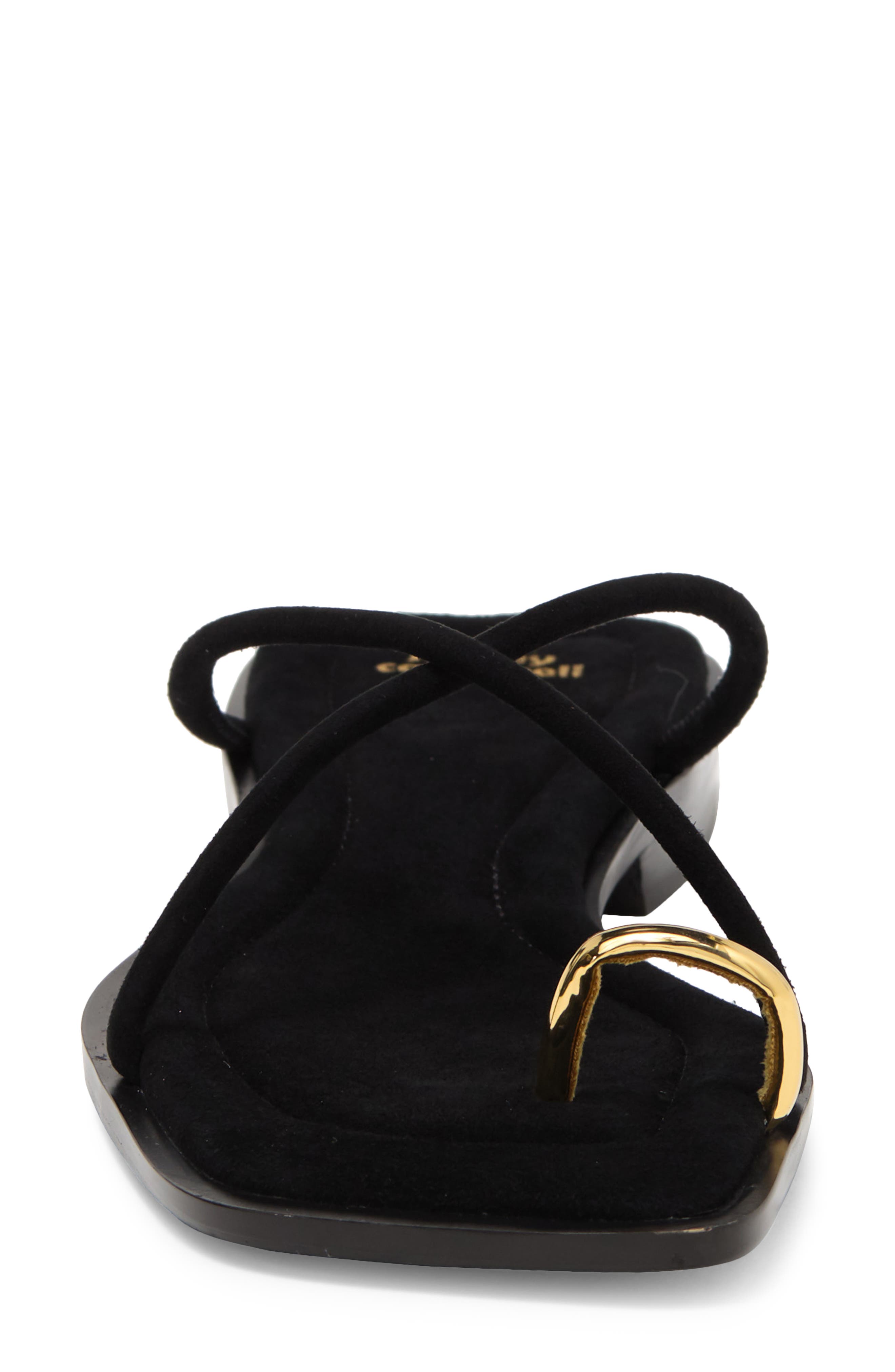 Islander Slide Sandal, Alternate, color, BLACK SUEDE GOLD
