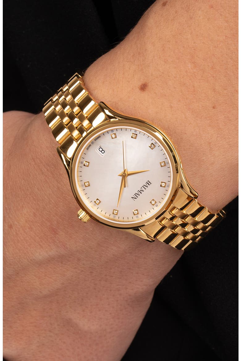 Beleganza Mother-of-Pearl & Diamond Bracelet Watch, 32mm, Alternate, color, YELLOW GOLD