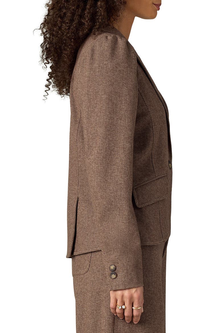 Puff Shoulder Blazer, Alternate, color, SAND/ CACAO POWDER