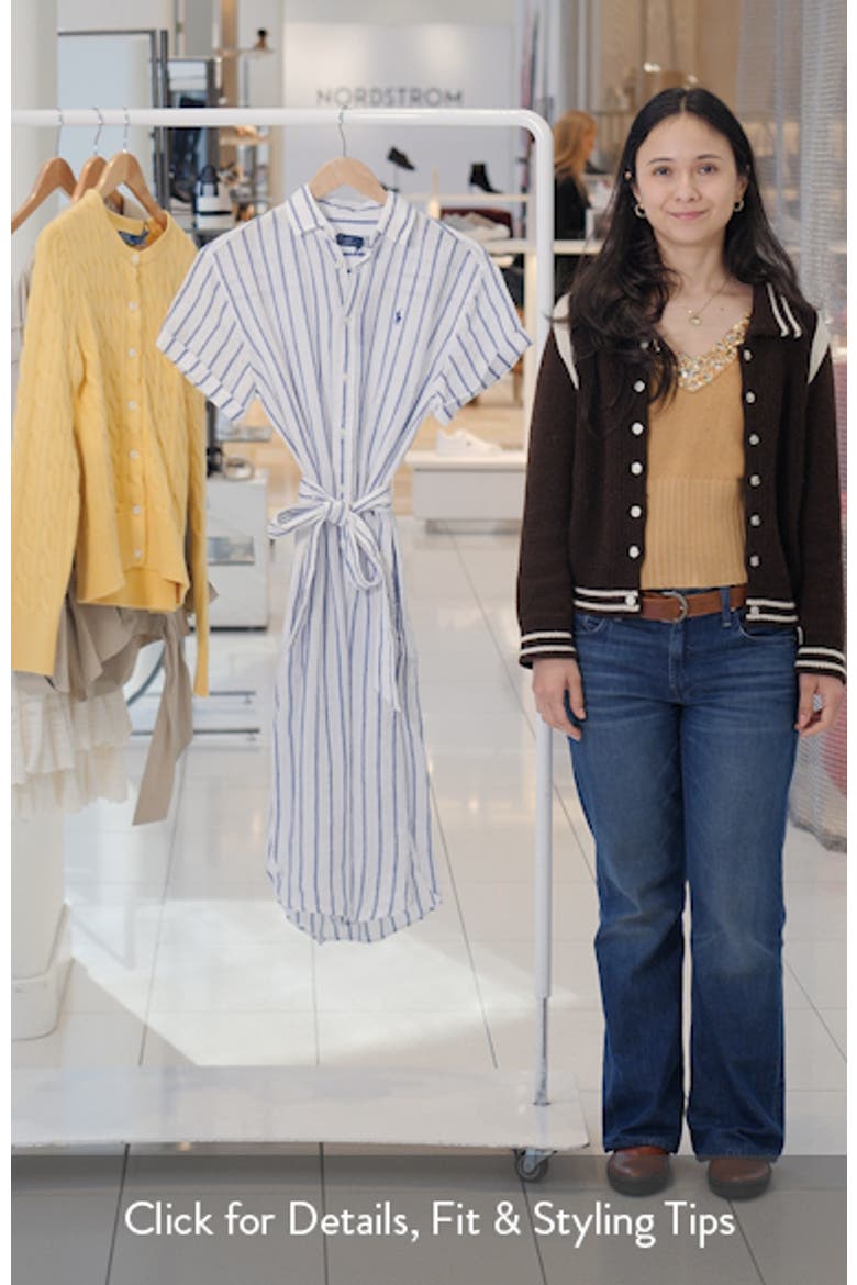 Striped Belted Linen Midi Shirtdress video