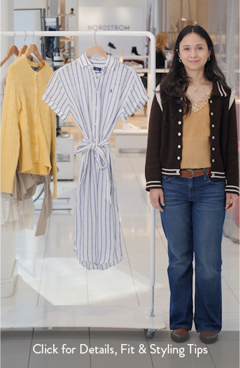 Striped Belted Linen Midi Shirtdress, sales video thumbnail