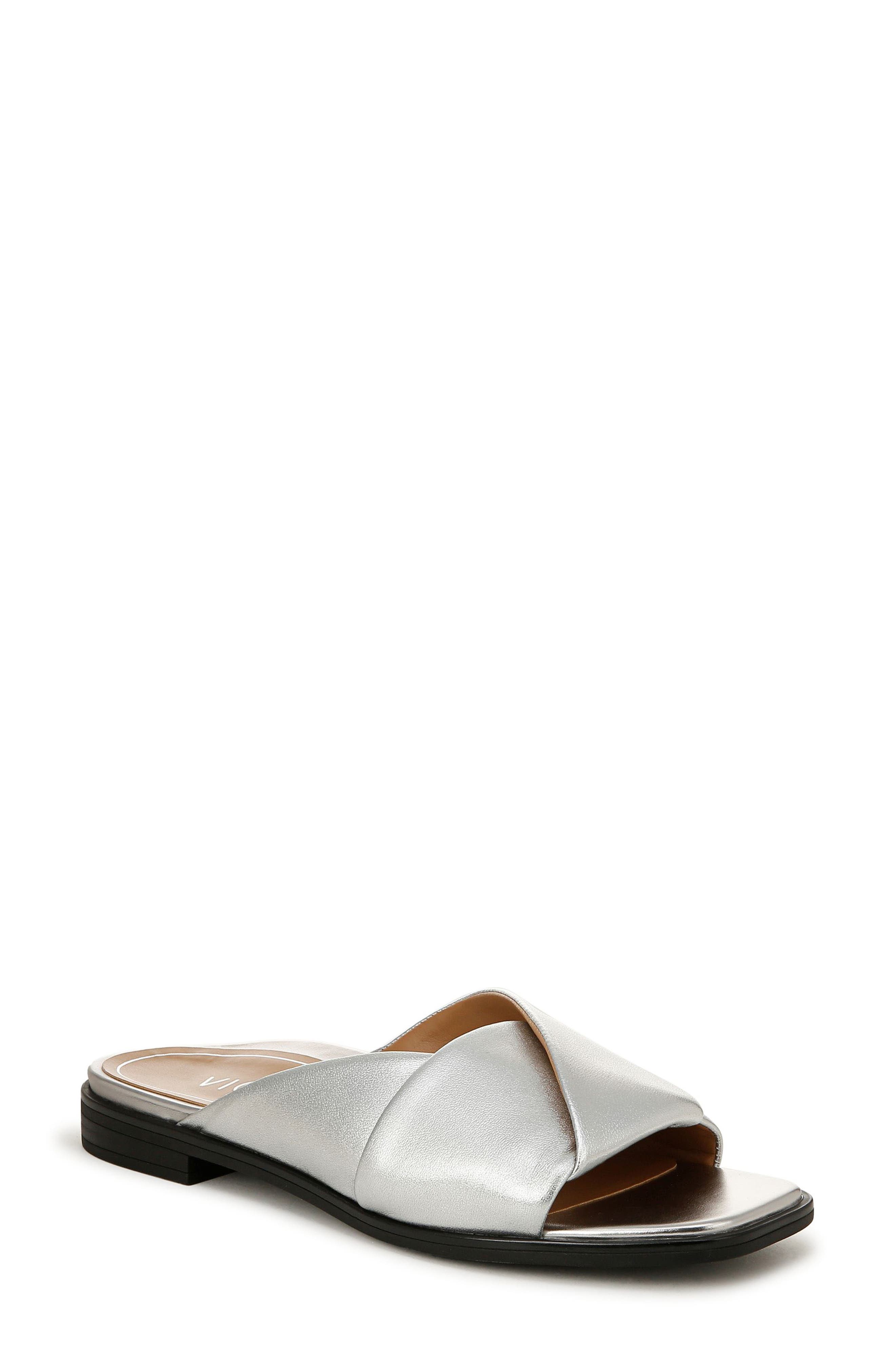 Miramar Slide Sandal, Main, color, SILVER LEATHER