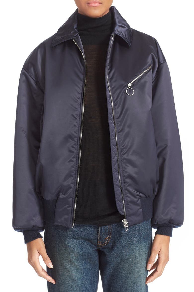 T by Alexander Wang Nylon Bomber Jacket, Main, color, MARINE