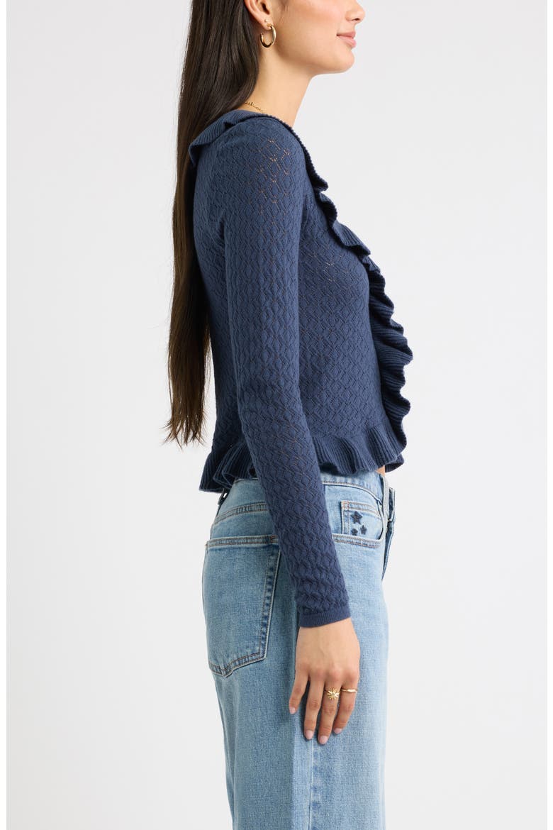 Ruffle Pointelle Cardigan, Alternate, color, NAVY INDIGO