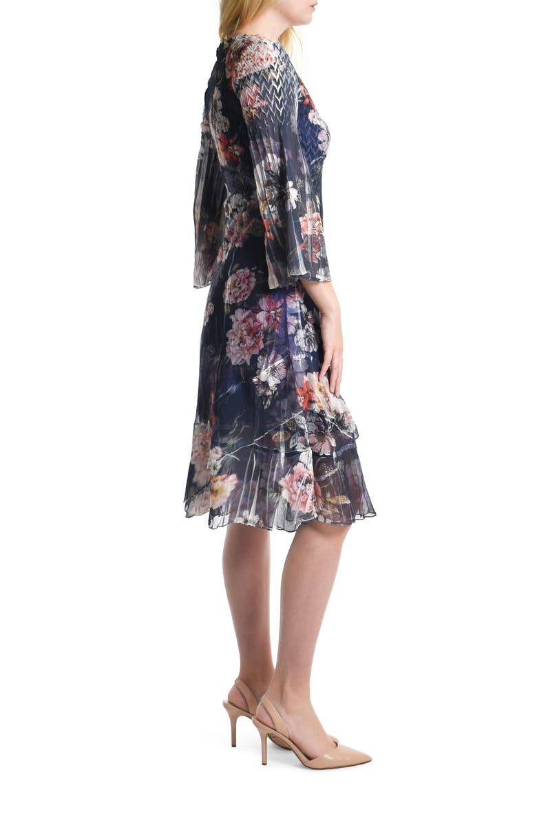 Komarov Bell Sleeve Charmeuse & Chiffon A-Line Dress, Alternate, color, 