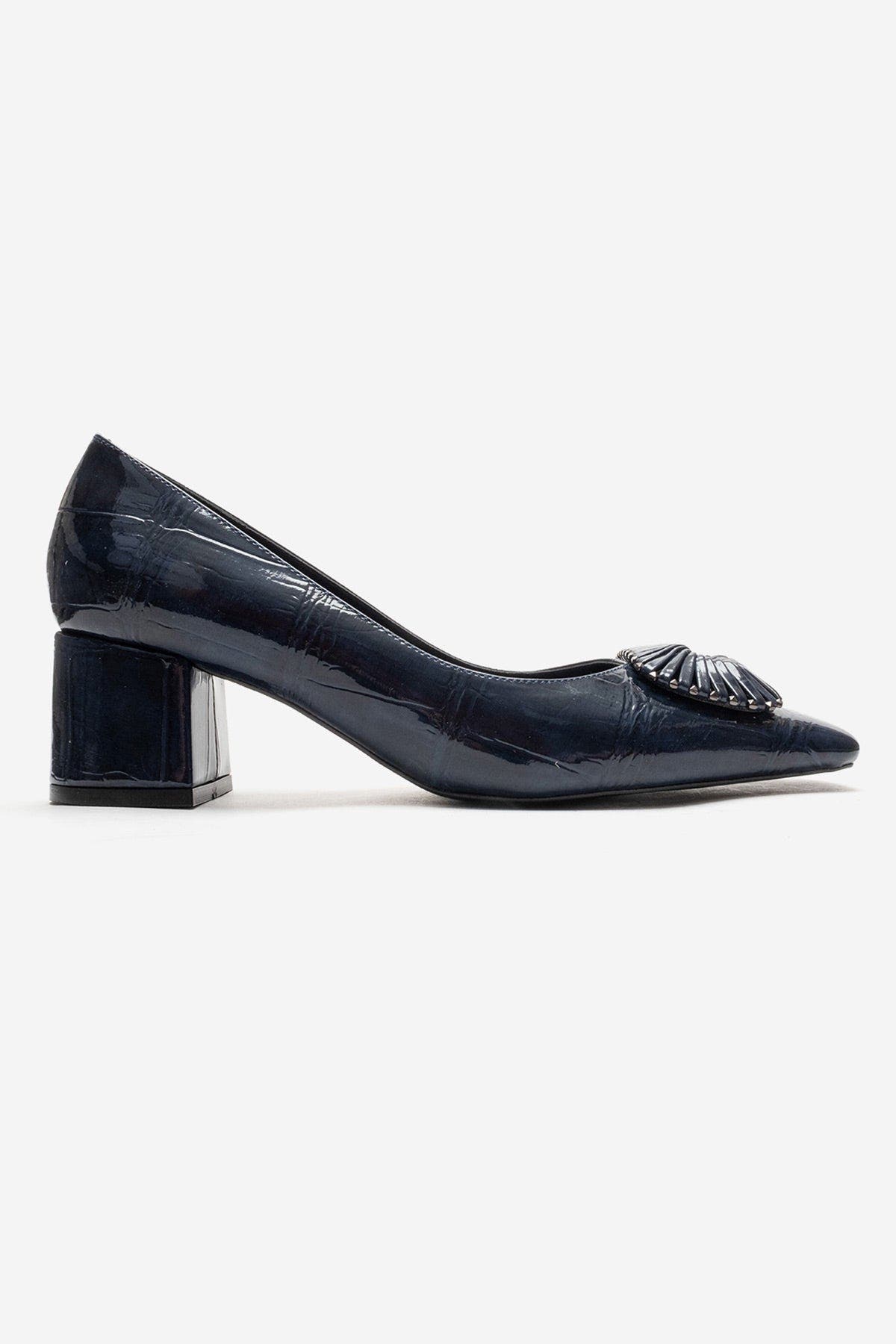 Velora Buckle Square Toe Block Heel Pump, Alternate, color, Navy Print