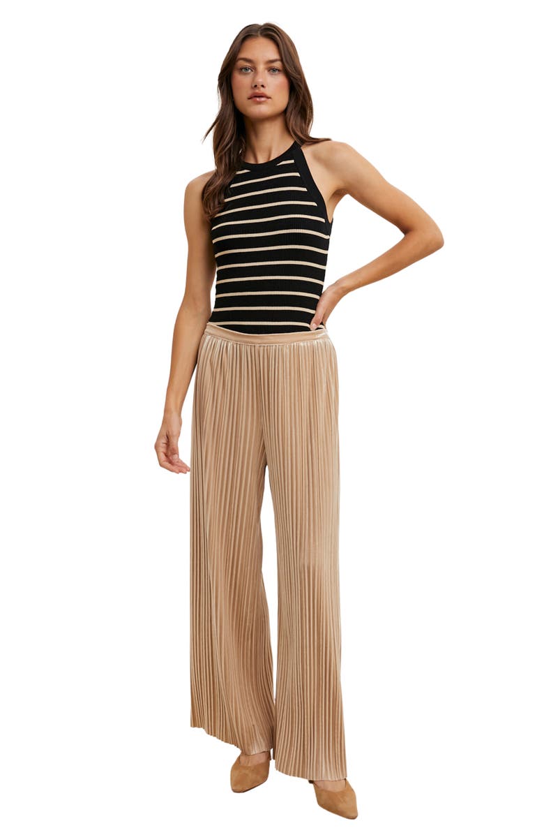 WISHLIST Velvet Accordion Pleat Wide Leg Pants, Alternate, color, Champagne