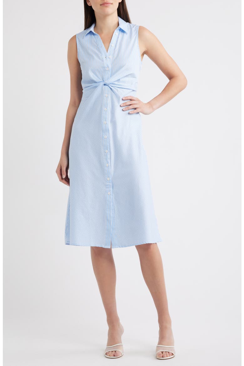 Twist Detail Sleeveless Cotton Shirtdress, Main, color, AIRY BLUE