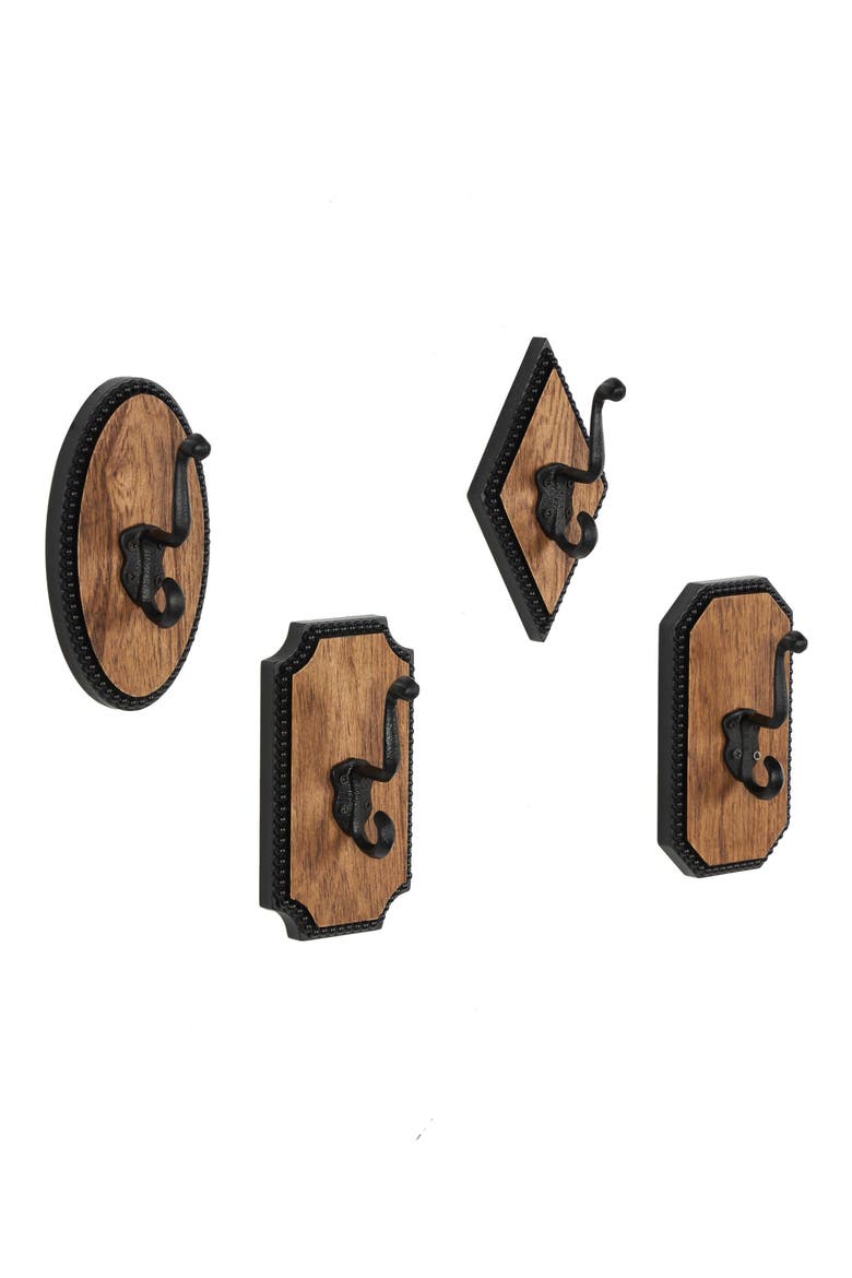 Farm House Set of 4 Wall Hooks, Main, color, BROWN