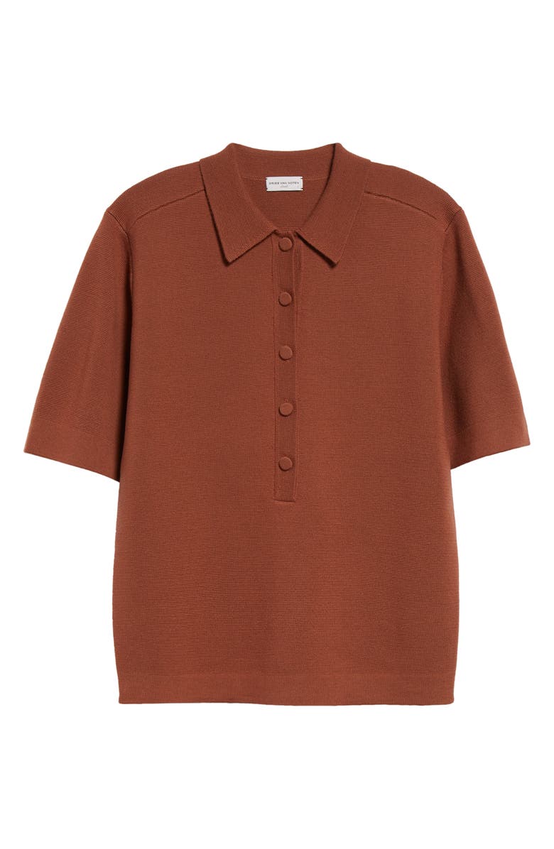 Dries Van Noten Toamsa Merino Wool Polo Sweater, Alternate, color, Light Rust