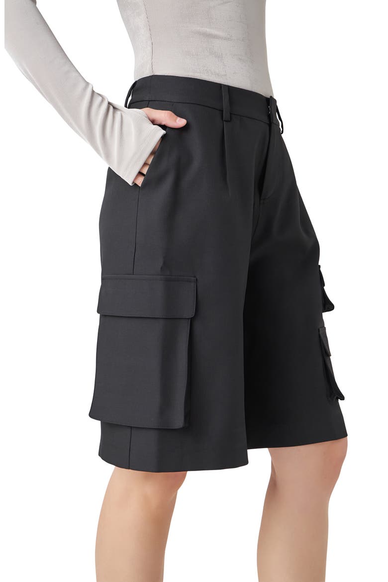 High Waist Wide Leg Cargo Shorts, Alternate, color, BLACK
