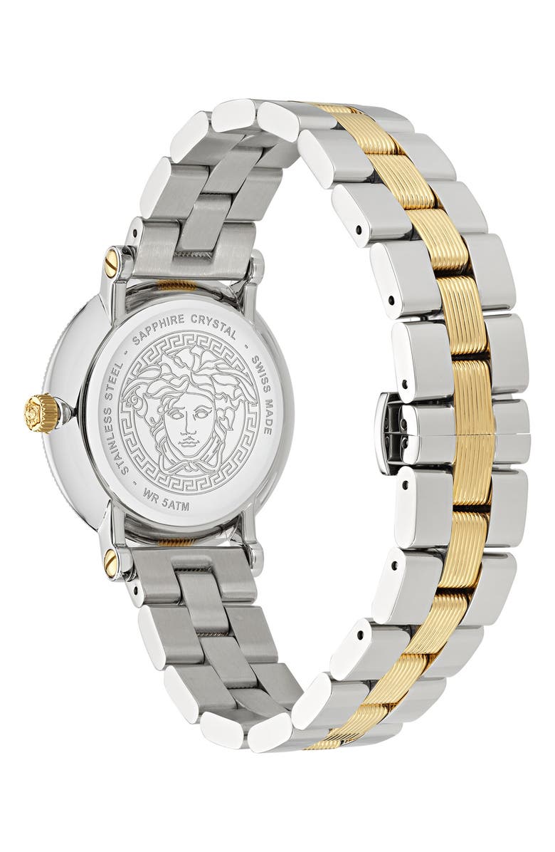 Versace Greca Flourish Bracelet Watch, 35mm, Alternate, color, Two Tone