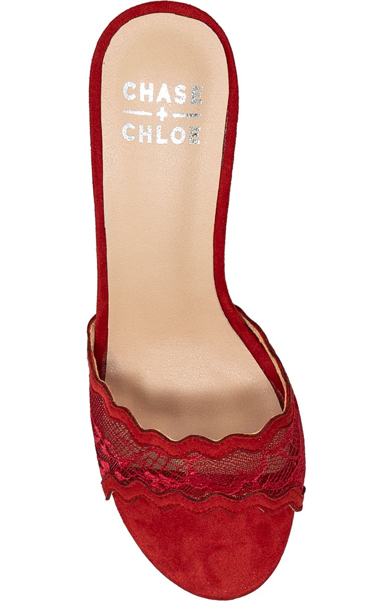 CHASE AND CHLOE Scalloped Lace Sandal, Alternate, color, Red