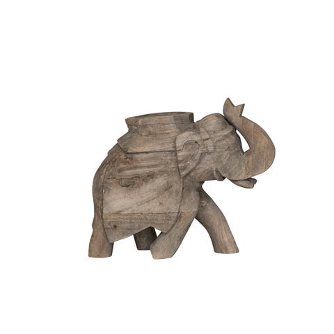 7 Inches Hand-Carved Mango Wood Elephant Figurine Décor