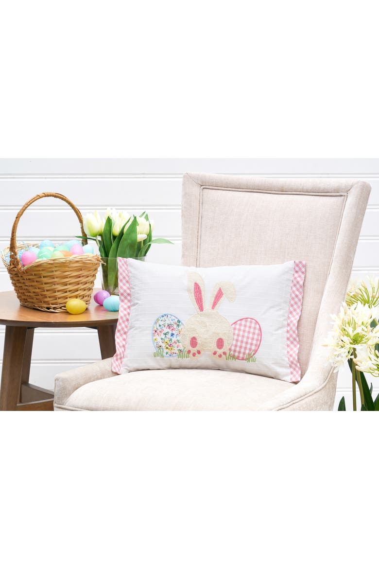 Happy Bunny Eggs Embroidered Easter Mini Lumbar Accent Pillow 13" x 18", Alternate, color, White