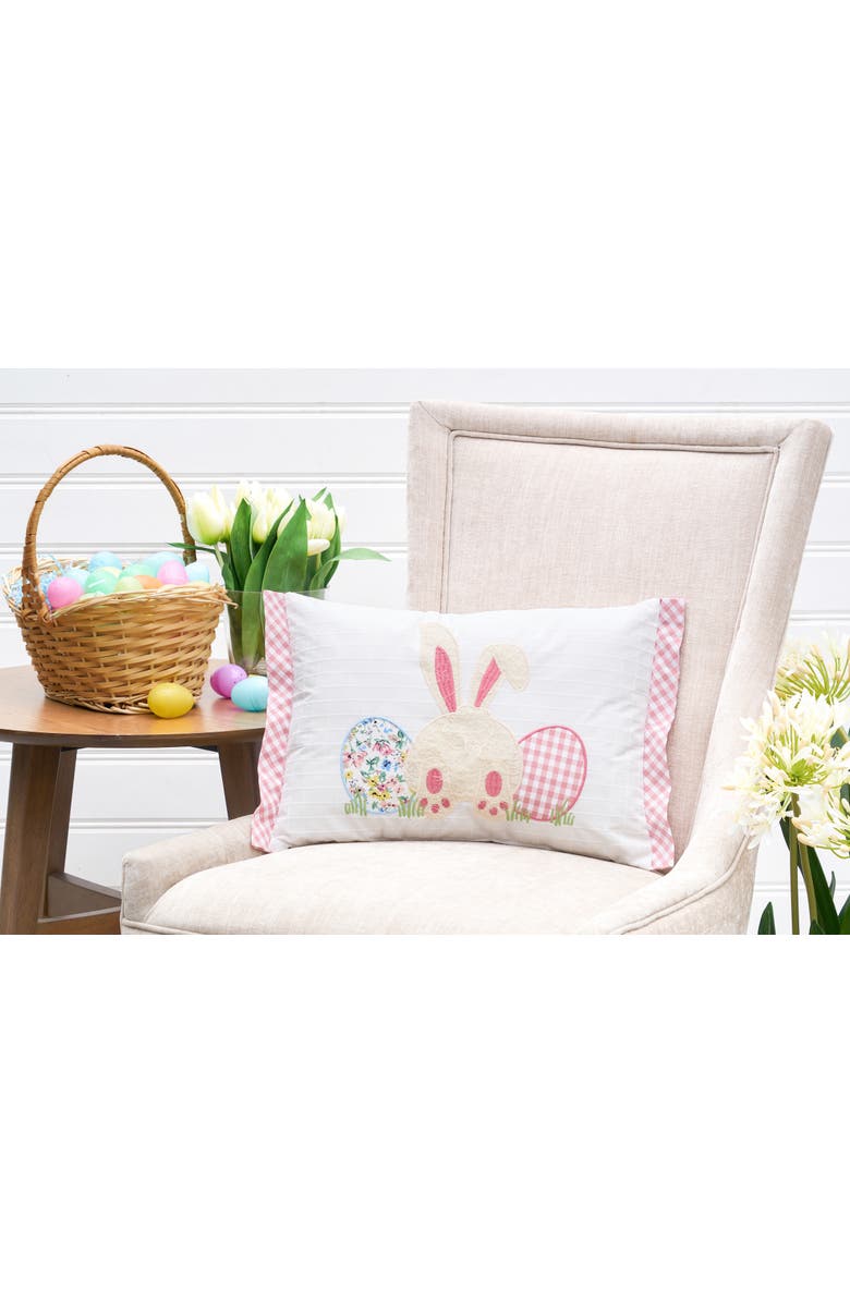 C&F Home Happy Bunny Eggs Embroidered Easter Mini Lumbar Accent Pillow 13" x 18", Alternate, color, White
