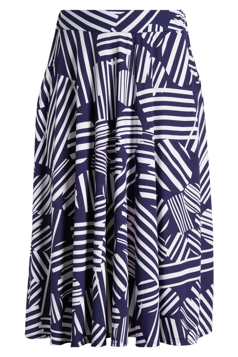 Geometric Print Midi Skirt, Alternate, color, NAVY MULTI