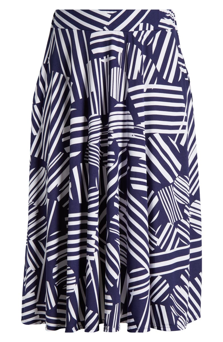 24seven Comfort Apparel Geometric Print Midi Skirt, Alternate, color, Navy Multi