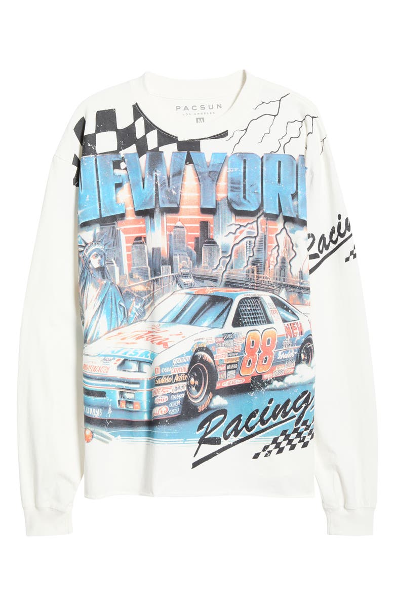 PacSun New York Racing Long Sleeve Graphic T-Shirt, Alternate, color, White