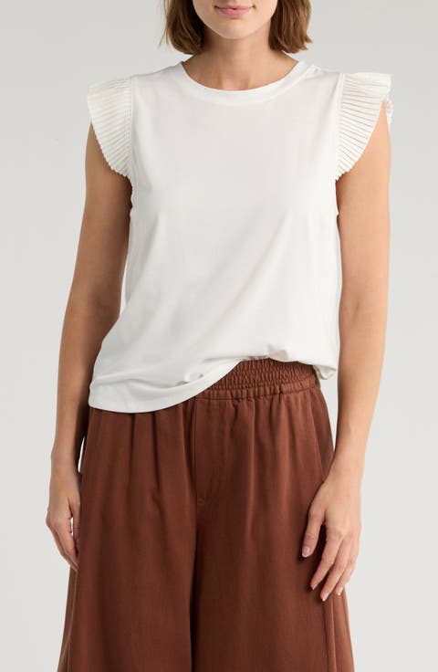 Mix Media Plissé Sleeve T-shirt