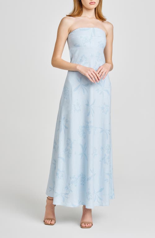 Shop Wayf All Yours Floral Jacquard Strapless Linen Blend Maxi Dress In Baby Blue Floret