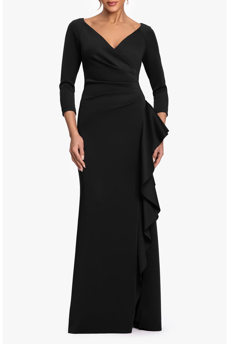 Cascade Ruffle Long Sleeve Scuba Crepe Gown video
