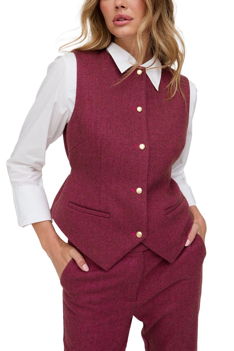 Pandora Tailored Herringbone Print Waistcoat, Main, color, Pink