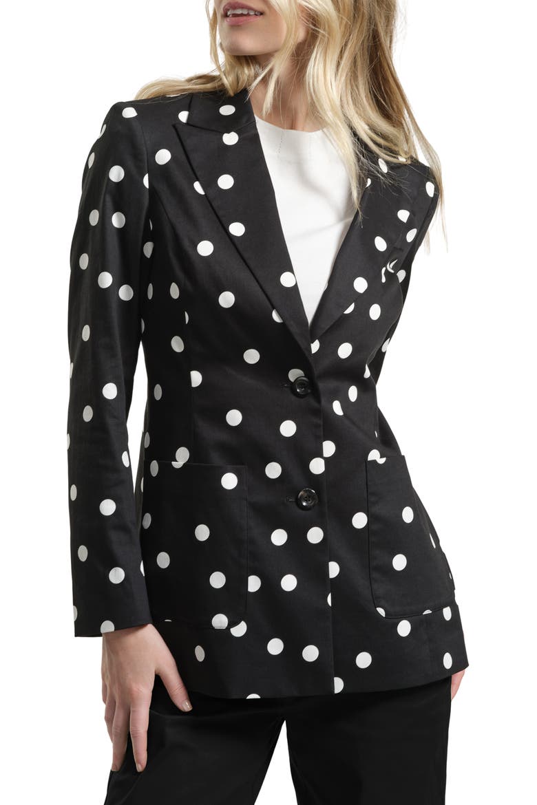 Cotton Sateen Blazer, Alternate, color, BLACK WHITE DOT