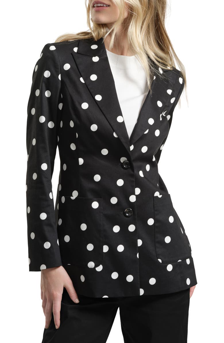 Isaac Mizrahi New York Cotton Sateen Blazer, Alternate, color, Black White Dot